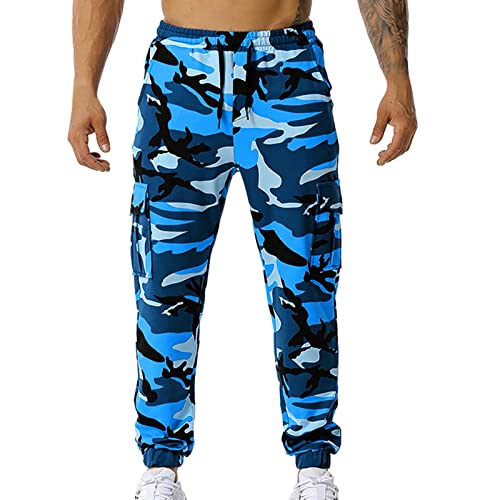 Jogginghose Herren Tarnen Hose Camouflage Cargo Trainingshose Baumwolle Freizeithose Herren Tarnmuster Sporthose mit Kordelzug Taschen Camouflage Military Casual Style von Darringls