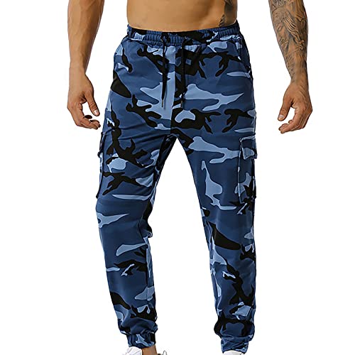 Jogginghose Herren Tarnen Hose Camouflage Cargo Trainingshose Baumwolle Freizeithose Herren Tarnmuster Sporthose mit Kordelzug Taschen Camouflage Military Casual Style von Darringls