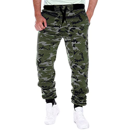 Jogginghose Herren Tarnen Hose Camouflage Cargo Trainingshose Baumwolle Freizeithose Herren Tarnmuster Sporthose mit Kordelzug Taschen Camouflage Military Casual Style von Darringls