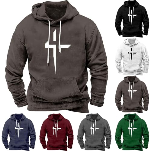 Kapuzenpullover Herren Mit Aufdruck Langarm Sweatshirt Basic Rundhals Pullover mit Tasche Kapuzenjacke 2024 Winter Jacket Jacke Freizeit Sport Sweatjacke von Darringls
