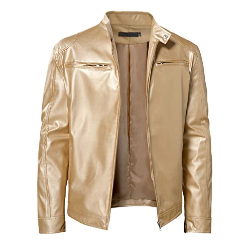 Motorrad Lederjacke Herren Wasserdicht Dünn Winter Gold Motorradjacke Bomberjacke Vintage Biker Atmungsaktiv Leather Jacket Bikerjacke Slim Fit Mit Kragen Leicht Lederjacke Übergangsjacke von Darringls