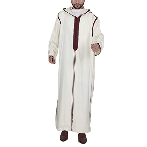 Muslim Kaftan Herren, Herren Kaftan Vintage Roben Langarm Thobe Muslimische Kleidung mit Kapuze Lang Abaya Große Größen Sommer Bluse Männer Royalty Dubai Robe Islamisch Ramadan Gebetskleidung von Darringls