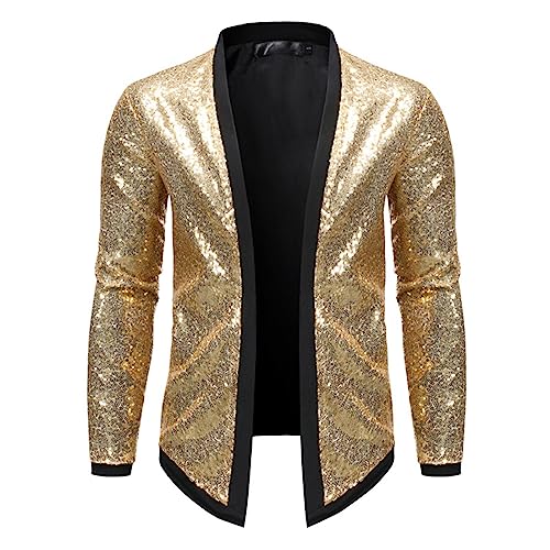 Shiny Gold Pailletten Blazer Jacke Männer Strickjacke Herren Blazer Nachtclub Party Winterjacke Leichte, glänzende Clubwear-Cardigan-Jacke für Herren mit Pailletten von Darringls