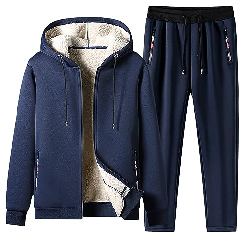 Warmer Jogginganzug Herren Winter Plüsch Trainingsanzug Herren Fleece Hausanzug Herren Winter Gefüttert und Warm Jogginganzug Herren Innen Mit Fell Kapuzenjacke Jogginghose Bekleidungsset 2-Teilig von Darringls