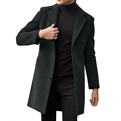 Wollmantel Herren Lang Winter Wintermantel Mantel Slim Fit Elegant Business Trenchcoat Jacken Reverskragen Parka Pelzkrage Mantel mit Taschen Business Freizeit Winddichte Mantel von Darringls