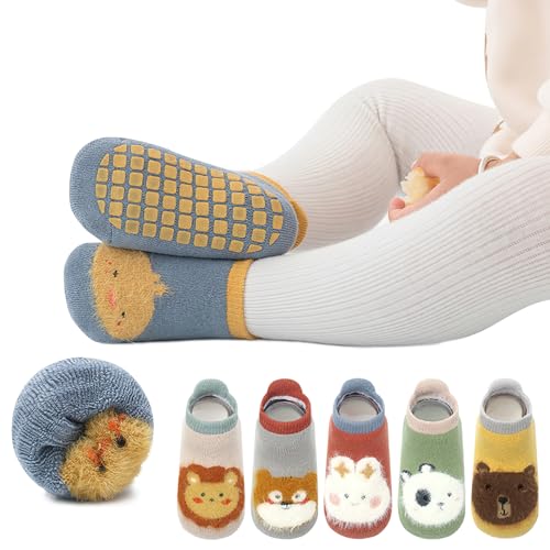 Darryy Baby Socken Anti Rutsch Dicke - 6 Paar Winter Warme Kleinkinder Rutschsocken Krabbelsocken für Mädchen Jungen (S 0-1 Jahre) von Darryy