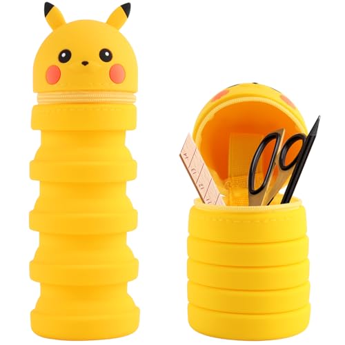 Darryy Federmäppchen Teleskopisch, Federmäppchen Cartoon Bleistifthalter, Mäppchen Cute, Bleistifthalter für Kinder, Aufbewahrung Schreibwaren, Kleine Kosmetiktasche Kinder (Gelb) von Darryy