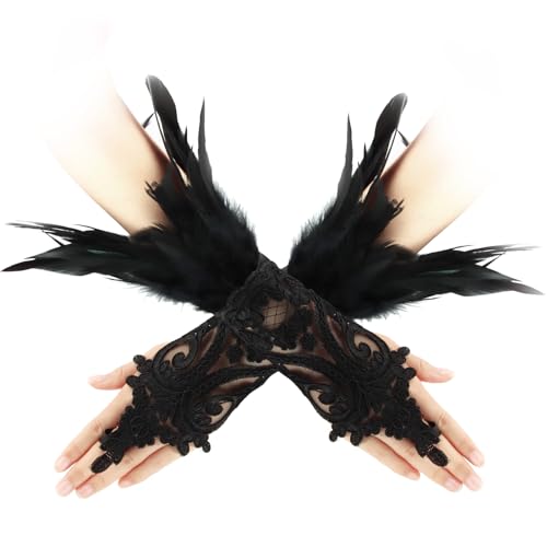 Darryy Mardi Gras Kostüme Gothic Feder Manschette Handgelenk Armband für Halloween (Schwarz) von Darryy