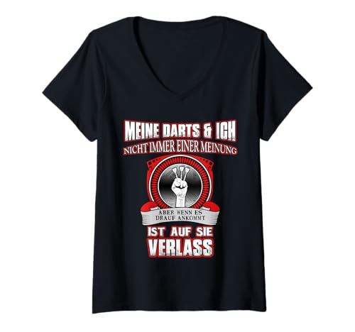 Damen Dart Spruch Lustig Outfit 180 Für Dartspieler Kostüm Hemd T-Shirt mit V-Ausschnitt von Dart Outfit & Geschenke