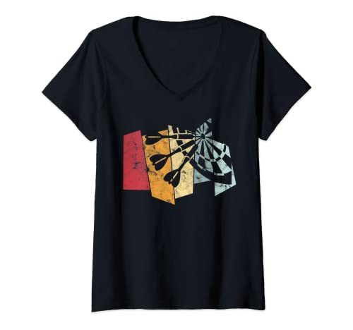 Damen Dart Sport Retro Dartpfeil Vintage Bullseye Darter Geschenk T-Shirt mit V-Ausschnitt Damen Dart Sport Retro Dartpfeil Vintage Bullseye Darter Geschenk T-Shirt mit V-Ausschnitt von Dart Retro Geschenk Vintage Dartscheibe Sport