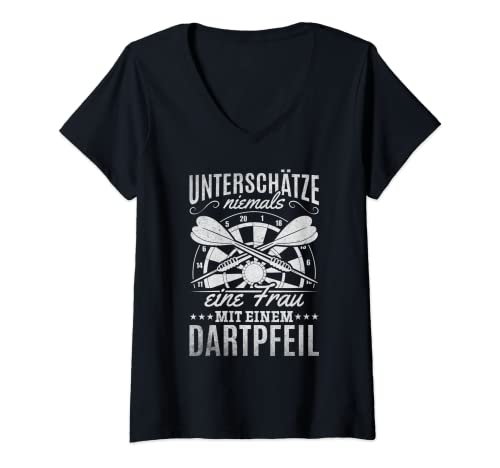 Damen Unterschätze niemals eine Frau mit einem Dartpfeil T-Shirt mit V-Ausschnitt Damen Unterschätze niemals eine Frau mit einem Dartpfeil T-Shirt mit V-Ausschnitt von Dart Spieler Mädchen Dart Sprüche Darten Lustig