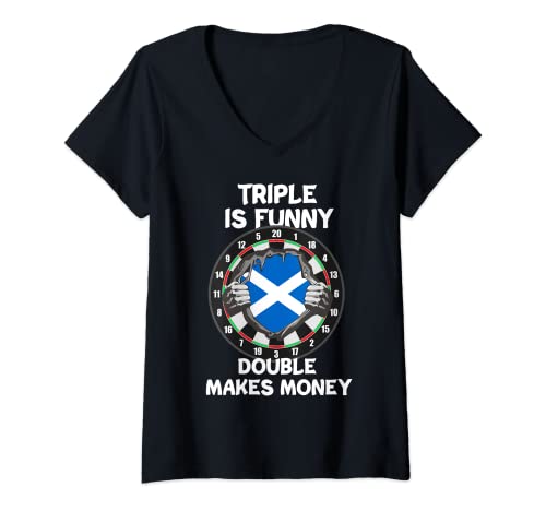 Damen Schottland Flagge Saltire Darts Spieler Trikot T-Shirt mit V-Ausschnitt von Dart Sport Artwork Design Scotland