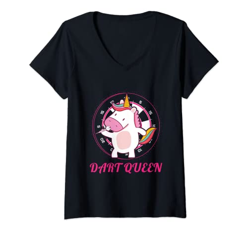 Damen Dart Queen Einhorn Darts Lustiges Dartspielerin Spruch T-Shirt mit V-Ausschnitt Damen Dart Queen Einhorn Darts Lustiges Dartspielerin Spruch T-Shirt mit V-Ausschnitt von Dart Spruch Kleidung Für Frauen