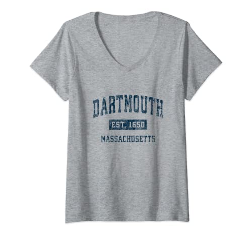 Damen Dartmouth Massachusetts MA Vintage-Sportdesign, Marineblau T-Shirt mit V-Ausschnitt von Dartmouth MA Retro T-Shirts & Tees