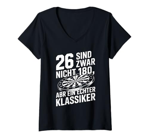 Damen 26 Sind Zwar Nicht 180 Klassiker Design T-Shirt mit V-Ausschnitt Damen 26 Sind Zwar Nicht 180 Klassiker Design T-Shirt mit V-Ausschnitt von Dartscheibe Humor Spaß Retro Klassiker
