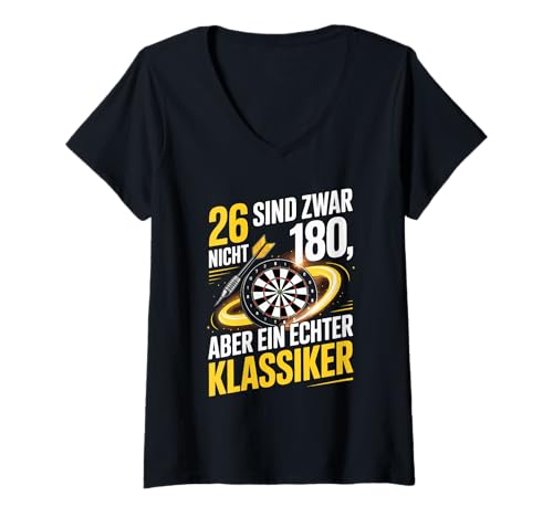 Damen 26 Sind Zwar Nicht 180 Klassiker Design T-Shirt mit V-Ausschnitt Damen 26 Sind Zwar Nicht 180 Klassiker Design T-Shirt mit V-Ausschnitt von Dartscheibe Humor Spaß Retro Klassiker
