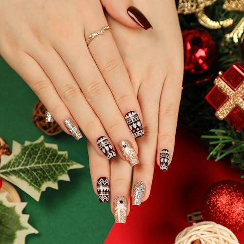 Daruur 24 Stück Full Cover Press on Nails,Bei den Klebennägeln stehen eine Vielzahl von Farben und Stilen zur Auswahl,Klebenägel Fingernägel für Frauen,Mädchen,Mutter Geschenk Christmas-2688 von Daruur