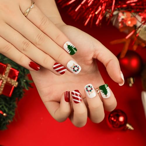 Daruur 24 Stück Full Cover Press on Nails,Bei den Klebennägeln stehen eine Vielzahl von Farben und Stilen zur Auswahl,Klebenägel Fingernägel für Frauen,Mädchen,Mutter Geschenk Christmas-2694 von Daruur