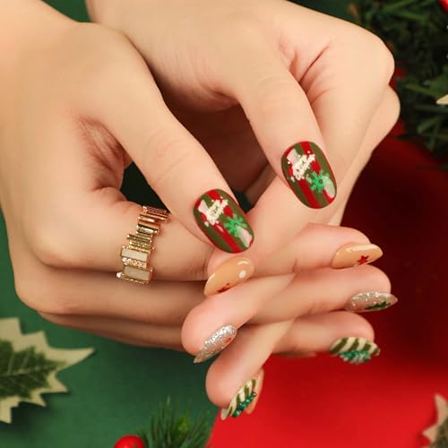 Daruur 24 Stück Full Cover Press on Nails,Bei den Klebennägeln stehen eine Vielzahl von Farben und Stilen zur Auswahl,Klebenägel Fingernägel für Frauen,Mädchen,Mutter Geschenk Christmas-2776 von Daruur