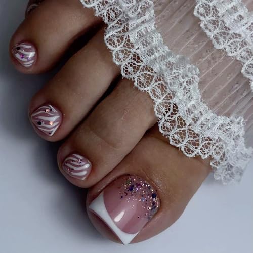 Daruur 24 Stück Full Cover Press on Nails,Bei den Klebennägeln stehen eine Vielzahl von Farben und Stilen zur Auswahl,Klebenägel Fingernägel für Frauen,Mädchen,Mutter Geschenk Feet-3211 von Daruur