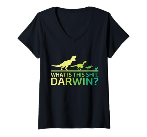 Damen Lustige Evolutionstheorie Dino Dinosaurier Darwin T-Rex T-Shirt mit V-Ausschnitt Damen Lustige Evolutionstheorie Dino Dinosaurier Darwin T-Rex T-Shirt mit V-Ausschnitt von Darwin Lustiger Witz Dinosaurier Fans Vögel