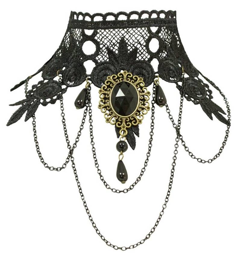 Das Kostümland Brosche Gothik Spitzen Halskette mit Brosche - Schwarz von Das Kostümland