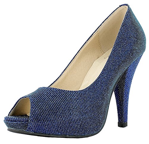 Glitzer Peeptoe Damen Schuhe - Blau Gr. 39 von Das Kostümland