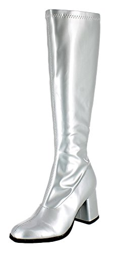 Das Kostümland Gogo Damen Lackstiefel normale Schaftweite - Silber Gr. 41 von Das Kostümland
