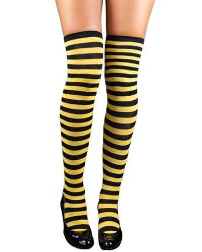 Das Kostümland Overknees Kniestrümpfe Ringelstrümpfe | Farbauswahl (Gelb Schwarz schmal geringelt) von Das Kostümland