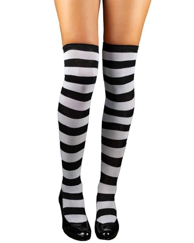 Das Kostümland Overknees Kniestrümpfe Ringelstrümpfe | Farbauswahl (Schwarz Weiß geringelt) von Das Kostümland