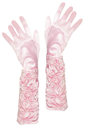 Das Kostümland Prinzessin Handschuhe mit Raffung und Perlen - Rosa - Zubehör Satin Gloves Princess Show Tänzerin Flapper Girl Diva Abendkleid Kostüm Karneval Junggesellenabschied Mottoparty Tanzshow von Das Kostümland