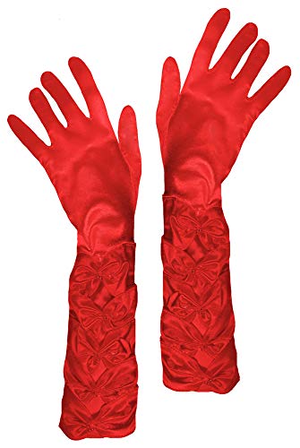 Das Kostümland Prinzessin Handschuhe mit Raffung und Perlen - Rot - Zubehör Satin Gloves Princess Show Tänzerin Flapper Girl Diva Abendkleid Kostüm Karneval Junggesellenabschied Mottoparty Tanzshow von Das Kostümland