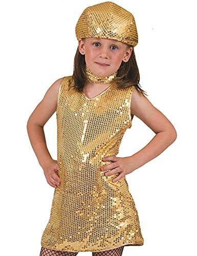 Disco Pailletten Kleid für Mädchen mit Halsband - Gold 164 von Das Kostümland