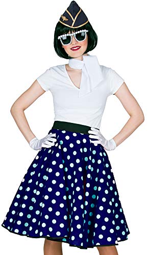 Fifties Punkte Tellerrock für Damen mit Halstuch | Blau Weiß von Das Kostümland