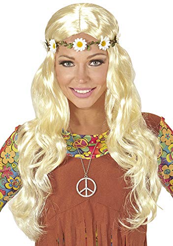 Langhaar Hippie Perücke Maike mit Blumen Haarband - Blond | Damen Mittelalter Cosplay Kostüm von Das Kostümland