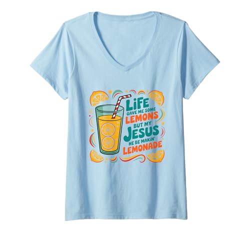 Damen Das Leben Gab Mir Zitrone Aber Mein Jesus Macht Limonade T-Shirt mit V-Ausschnitt Damen Das Leben Gab Mir Zitrone Aber Mein Jesus Macht Limonade T-Shirt mit V-Ausschnitt von Das Leben Gab Mir Zitrone Aber Mein Jesus Macht