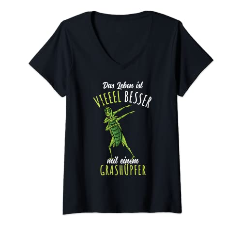 Damen Das Leben Ist Besser Mit einem Grashüpfer T-Shirt mit V-Ausschnitt Damen Das Leben Ist Besser Mit einem Grashüpfer T-Shirt mit V-Ausschnitt von Das Leben Ist Besser Mit einem Grashüpfer