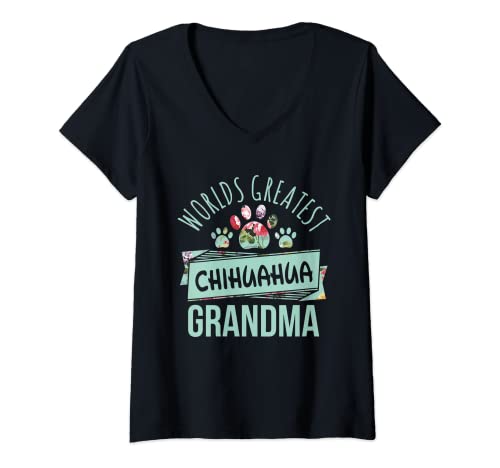 Damen Die größte Chihuahua-Oma der Welt aller Zeiten T-Shirt mit V-Ausschnitt von Das größte Chihuahua-Oma-Kleid der Welt