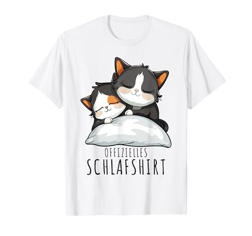 Offizielles Schlafshirt Katze - Unisex Erwachsene - Kinder, Erwachsene, Familien - Langarm - T-Shirt - Weiß - S - Cartoon - Katze von Das offizielle Schlafshirt