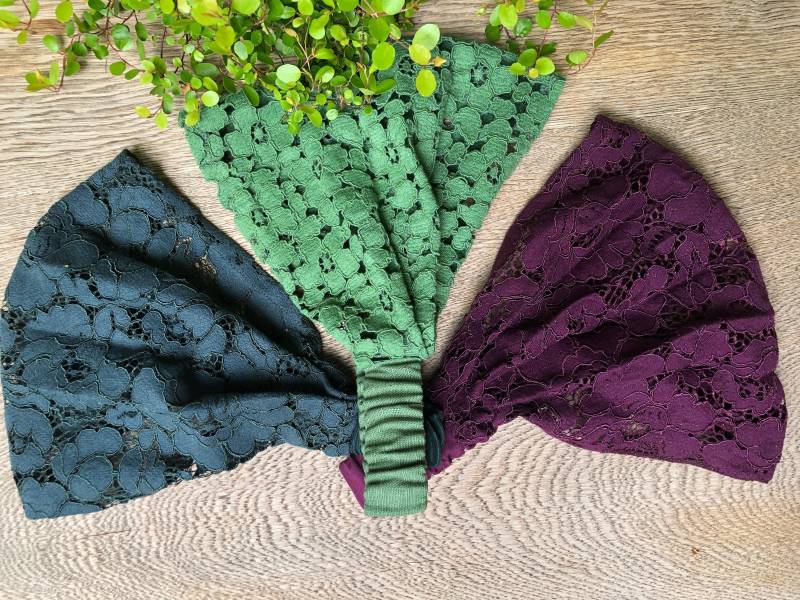Haarband Bandana Sonnenschutz Kopftuch Bestickte Baumwolle Oder Viskose Lochmuster Flaschengrün, Moosgrün Weinrot von DasBunteLebenShop