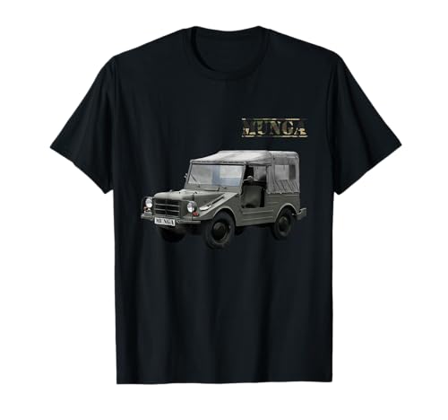 DasDirkDesign Klassisches Allrad Auto Munga Bundeswehr Armee Oldtimer T-Shirt, Unisex-Erwachsene und Kinder, Schwarz, S von DasDirkDesign
