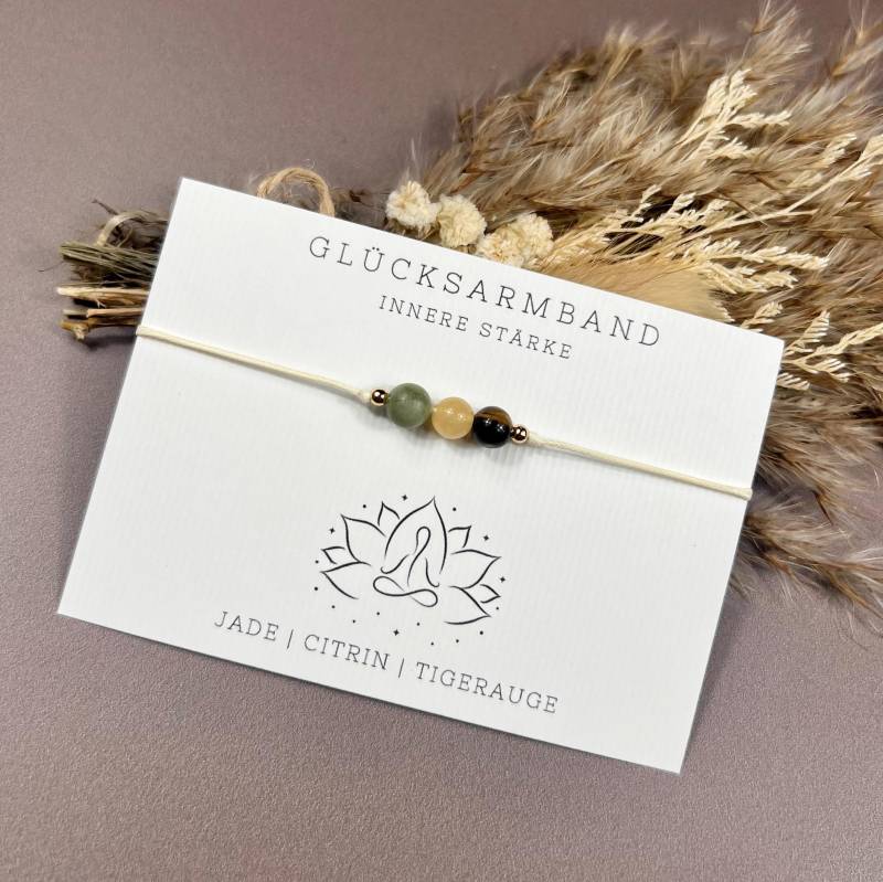 Innere Stärke Glücksarmband Edelstein Glücksbringer Makramee Mit Perlen Talisman Geschenk Handmade Armband von DasKleineGlueck