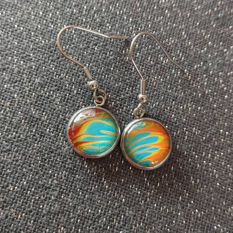 Ohrringe Fluid Art, Ohrhänger, Ohrhaken, Cabochon, Acrylic Pouring/Geschenke Für Frauen Geschenk Mama von DasKreativchaos