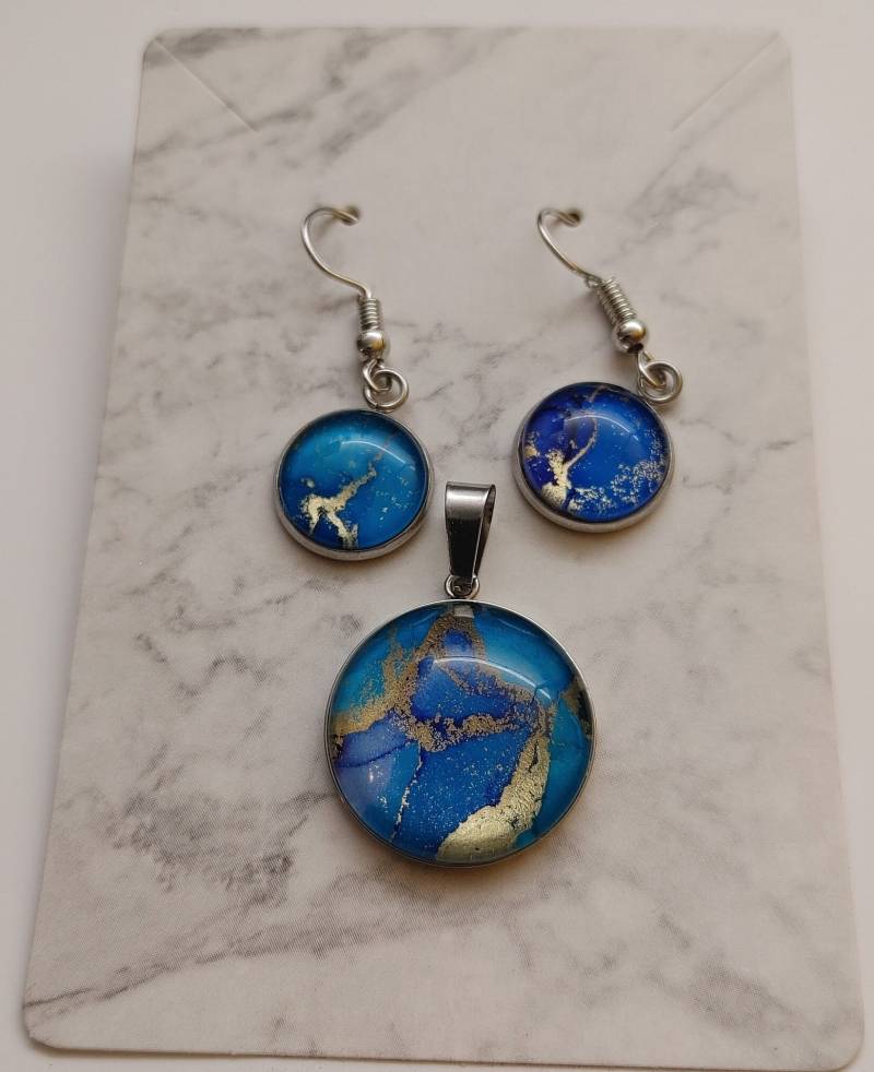 Schmuckset Alcohol Ink Art - Ohrhaken Und Anhänger/Schmuck Geschenkidee Set von DasKreativchaos