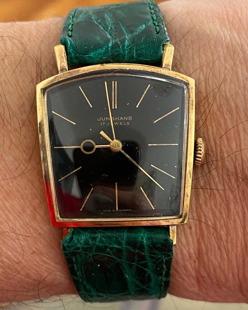 Extrem Seltene Junghans Laterne Aus Den 50Er Jahren Vergoldet Mit Tankgehäuse Handaufzug Uhrwerk J84/S Schwarzes Ziffernblatt Funktioniert von DasKunstwerkShop