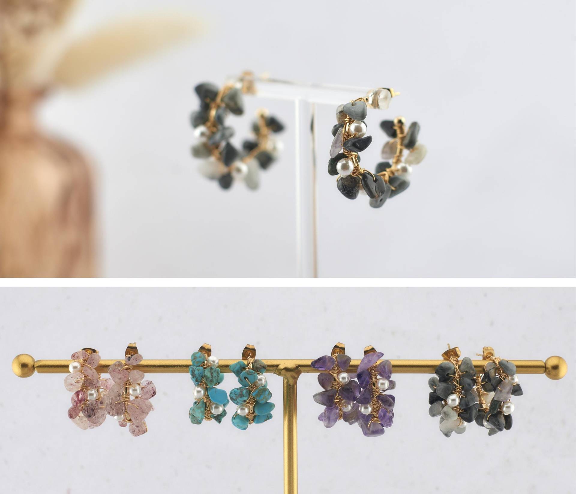 Halbe-Creolen Mit Edelsteinen Und Kleinen Perlen - Einzigartige Eleganz, Ohrring, Perlen, Geschenk, Schmuck Halbe-Creolen Mit Edelsteinen Und Kleinen Perlen - Einzigartige Eleganz, Ohrring, Perlen, Geschenk, Schmuck von DasPerlenstuebchenDe