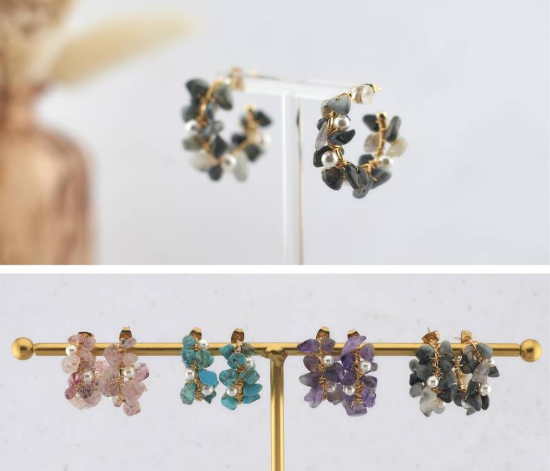Halbe-Creolen Mit Edelsteinen Und Kleinen Perlen - Einzigartige Eleganz, Ohrring, Perlen, Geschenk, Schmuck Halbe-Creolen Mit Edelsteinen Und Kleinen Perlen - Einzigartige Eleganz, Ohrring, Perlen, Geschenk, Schmuck von DasPerlenstuebchenDe
