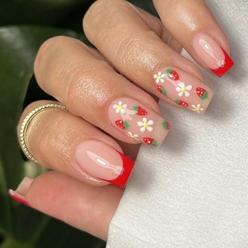 24 Stück Nägel zum Aufdrücken, quadratisch, französisches Design, falsche künstliche Geschenke für Frauen und Mädchen, Acrylkleber auf Nägeln für Frauen, transparent von Dasbsug