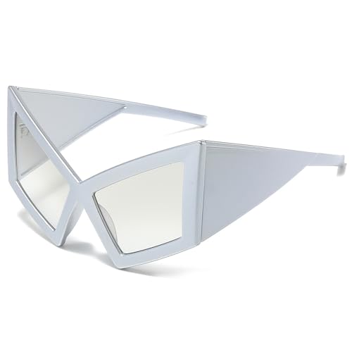 3.Stylish Streetwear Sonnenbrille UV400 blockierende Linse HipHop Dance Outdoor Konzerte Rahmen Design Strand Event Eyewear, Silberfarbener Rahmen, flach 3.Stylish Streetwear Sonnenbrille UV400 blockierende Linse HipHop Dance Outdoor Konzerte Rahmen Design Strand Event Eyewear, Silberfarbener Rahmen, flach von Dasbsug