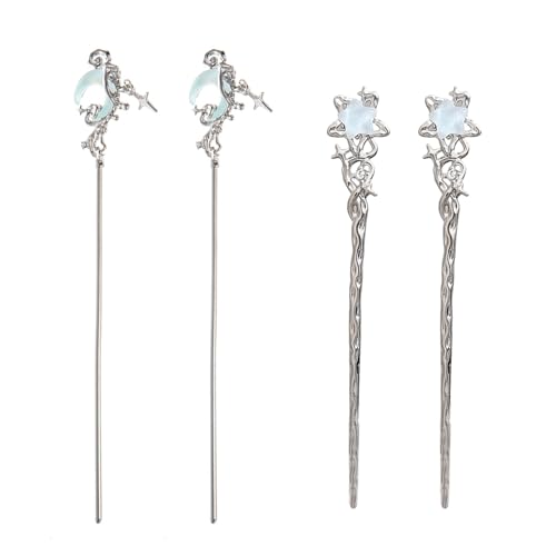 4 x Mond-Haarnadeln, Metall-Haarnadeln für Dutt, Hochsteckfrisuren, Kostüm-Haarnadeln, langes Styling-Zubehör für Frauen und Mädchen, Dutt-Sticks von Dasbsug